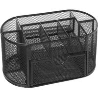 Portaplumas de metal con malla Organizador de material de oficina Caja de almacenamiento negra multifuncional