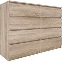 Hucoco – Commode large 8 tiroirs 97x138x40 – Design minimaliste – Structure en panneaux de particules mélaminés – Résistante aux rayures et humidité