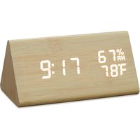 Réveil de table en bois, réveil numérique LED avec date/température/fonctionnement USB/piles, horloge électronique créative (blanc bambou)