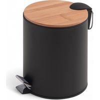 Pattumiera elegante moderna in metallo da bagno 5 litri con pedale per apertura e cestino estraibile con coperchio in bamboo