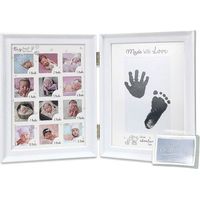 kit Empreinte Bebe - Kit Empreinte Pieds et Mains Bébé Cadre en Bois avec Tampon Encreur pour Nouveau né Cadeau de Bapteme Filles