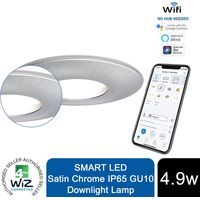 4lite WiZ Connected GU10 Smart LED White Bulb with Satin Chrome Downlight IP65