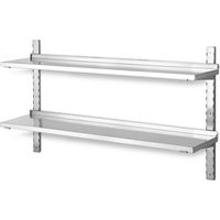 BRB Wandregal aus Edelstahl, mit 2 Böden, BxT 1200x355 mm, Tragkraft 20 kg/Boden