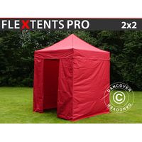 Faltzelt FleXtents PRO 2x2m Rot, mit 4 Seitenwänden