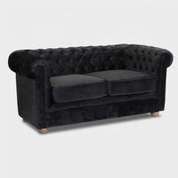 Canapé 2 places en tissu velouté capitonné Design Chesterfield - Noir