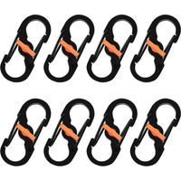 8 Pièces S Mousquetons Crochet Mousqueton Mousqueton en Métal Mini Mousqueton Forme S Mousquetons S Bague Mousqueton Noir en Acier Inoxydable pour Voyages Camping Randonnée Pêche