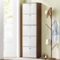 Étagère à chaussures mince à 5 niveaux avec 2 étagères par niveau, MDF, 60 x 28 x 189 cm, blanc et marron