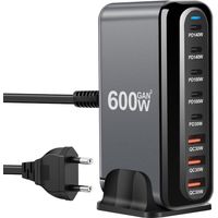 600W USB C Multiple Charger, 8-Port Fast Charging Station with 6 -C and 2 -A PD PPS 100W Power Charger for MacBook Pro/Air, iPad Pro/Air, Sumsung etc-Black