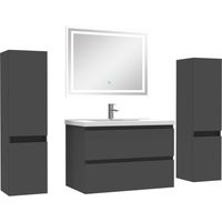Ensemble meubles Salle de Bain 80cm avec colonnex2 + miroir lumineux Anthracite