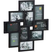 Cadre photo Relaxdays pour collages, 10 photos, portrait ou paysage, mural en plastique, H x L 55 x 50 cm, noir