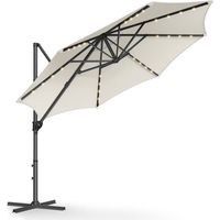 Songmics – Parasol déporté 300 cm – 28 LED solaires – Protection UPF 50+ – Inclinaison fluide 0-60° – Rotation 360° – Base en croix