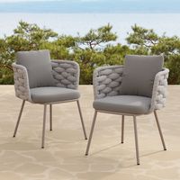 Fauteuil de salle à manger moderne en aluminium et cordes du milieu du siècle, 2 pièces, gris