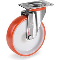 Roulette INOX pivotante diamètre 100 mm roue polyuréthane rouge - 170 Kg
