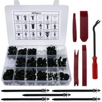 425 clips de rivet en plastique - Rivets universels en nylon noir - Fixations de protection universelles pour voitures - Avec pince de retrait et outil d'installation