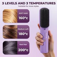 Brosse à lisser les cheveux sans fil, mini peigne portable pour femmes avec 3 niveaux de chauffage, brosse rechargeable pour lisser les cheveux chauds pour barbe - violet (violet)