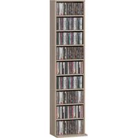 Mueble para CD y DVD con 9 compartimentos y 6 estantes ajustables, capacidad máxima 260 CD/120 DVD, 33 x 24 x 140 cm, madera natural.
