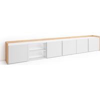 Skraut Home - Mueble TV, Televisión, Muebles de salón, almacenaje, 309x35x50cm, Para TV hasta 80", LED, Estilo Moderno, Blanco y roble soft