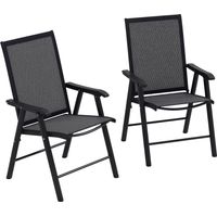 Lot de 2 chaises de camping pliantes gris foncé avec accoudoirs confortables, mobilier extérieur pratique et résistant