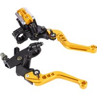 Leviers de Frein de Moto CNC en Aluminium, Leviers de Guidon Universels de 7/8 Pouces avec Distance de Vitesse et Supports de Miroir pour le Contrôle (GOLD)