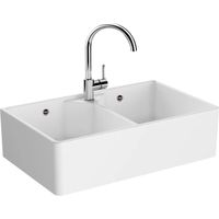 Vitra – Évier timbre d'office 2 bacs à poser – Céramique blanche – Longueur 100 cm – Largeur 50 cm – Vidage manuel inclus
