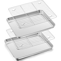 2 Plaques De Cuisson, 2 Grilles De Refroidissement, Acier Inoxydable, Bords Rehaussés, Four Et Pâtisserie