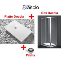 Piatto Doccia 70X150 cm Vulcano Line Slim Bianco + Box doccia 70x150 cm Alto 200 cm Con Un Cristallo Fisso e Apertura frontale a 2 Cristalli - FRASCIO