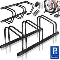 KESSER® Aparcabicicletas con señal de aparcamiento incluida Soporte múltiple con 37 cm de distancia entre ejes para neumáticos de 30-65 mm de ancho Soporte para bicicletas de pie Negro / 3 biciclet