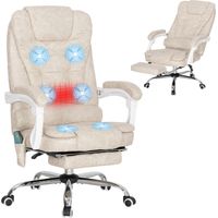 Sedia da Ufficio Massaggiante in Tessuto Effetto Pelle Traspirante con Telecomando e Altezza Regolabile, Crema
