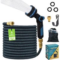 Tuyau d'Arrosage Extensible 30m, Automatique Rétractable avec Pistole XXL (24cm), 10 Fonctions, Raccords Métalliques Doubles (1/2" & 3/4"), TPE 2500D, Boîte Cadeau - Bleu et Noir Blue And Black