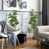 Lot de 2 plantes artificielles Figuier à feuilles de violon Ficus Lyrata hauteur 180cm avec Pot