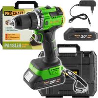 Taladro atornillador a batería Procraft PA18LiH-1B-C 20 V 80 Nm sin escobillas + 1 batería de 2,0 Ah + cargador + maletín