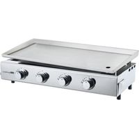 Plancha à gaz 4 feux inox XXL 84 x 34 cm – Plaque 5 mm qualité pro – Piezo intégré – Tiroir graisse – Jusqu'à 12 convives – 10 kW – Cookingbox