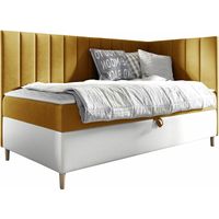 Cama continental Lucus, Soft 017 + Fresh 37, Individuales, Continental, 100x200, Cuero ecológico, Tapiz, Somieres, 108x208x115cm