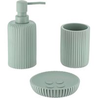 Becherset seifenspender und seifenschale aus gestreiftem polyresin - eukalyptusgrün - Tendance