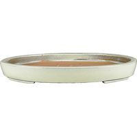 Vaso per bonsai ovale in gres smaltato bianco 48x37x5,5 cm - J07b