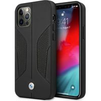 Custodia BMW BMHCP12MRSCSK per iPhone 12/12 Pro 6.1, nera/rigida, in pelle con lati perforati.