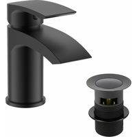 Bathroom Luxury Black Matt Basin Sink Mono Mixer Single Lever Tap & Waste