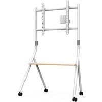 FITUEYES DESIGN Mobiler TV Stnder Rollbar, TV Stand f¨¹r 55 60 65 70 75 78 Zoll Fernseher bis 45kg, Hhenverstellbar TV Standfuss mit Rollen & Holzablage, Collector Serie,Wei