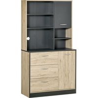HOMCOM Buffet de cuisine armoire de cuisine multi-rangements 2 portes 3 tiroirs 3 étagères + grand plateau 90L x 39l x 169H cm bicolore chêne clair gris