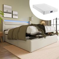 Łóżko tapicerowane 140x200 LED pojemnik białe