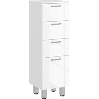 Mueble Auxiliar Baño Moderno Armario de Baño con 4 Cajones y 4 Patas para Salón Carga 30 kg 30x30x93cm Blanco Brillante