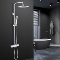 Columna de Ducha Termostática 38°C, Conjunto Termostático, Columna de Ducha Ajustable en Altura, Sistema Antiburnos, Acero Inoxidable 304, Cromado