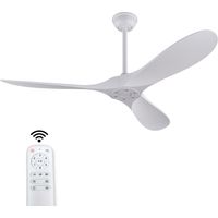 Ventilateur de plafond blanc 60 pouces sans éclairage, télécommande, pales ABS, moteur DC réversible, minuterie, usage intérieur et extérieur, chambre, salon, terrasse
