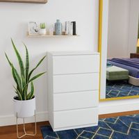 Moderne Holzkommode, vielseitiges Aufbewahrungsmöbel für Schlafzimmer, Wohnzimmer und Flur, Weiß, 4 Schubladen, 60x40x98 cm