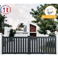 Portail aluminium battant ajouré en kit + Motorisation dimensions L.3000 (entre piliers) X H.1200 mm SGS Essential (vérins) Couleurs Gris (RAL 7016)