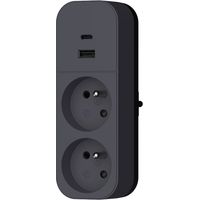 Biplite 2P+E 16A + 2USB Bi tono nero QUARX