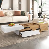 Mesa salón deslizante con almacenaje blanco y madera OKMYHOME