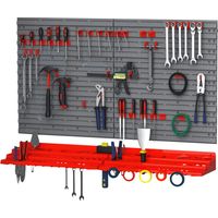 DURHAND Werkzeuglochwand Wandregal 54 tlg Werkzeughalter Werkzeugwand für Werkstatt Sichtlagerkästen Hakenset PP Grau+Rot 95,5 x 23 x 53,5 cm