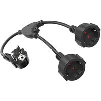 Fiche double pour prise, fiche double 16A/250V/Max, rallonge courte avec adaptateur de prise Schuko 2 voies, fiche double Schuko pour cuisine, bureau, maison, noir