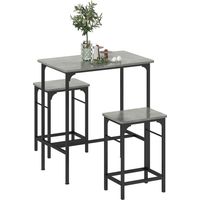 Ensemble table de bar, table de bar avec tabourets de bar, table à manger avec 2 chaises à pieds antidérapants, gris